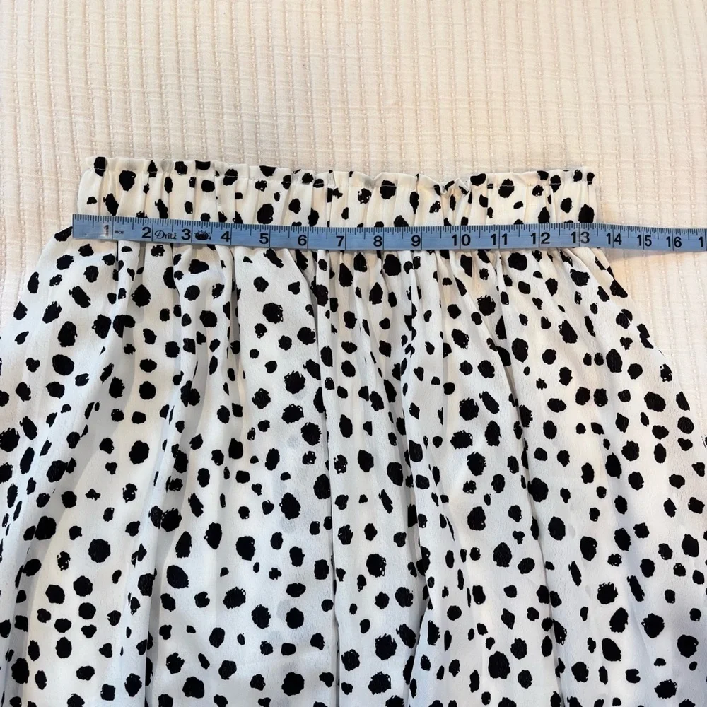 Amazon Womens Polka Dot Animal Print Black White Midi Skirt Elastic Waist Size M